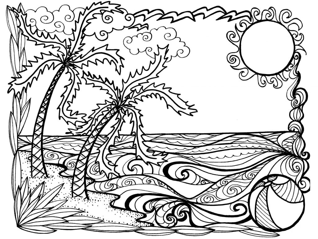 Beautiful Beach Scene Coloring Page