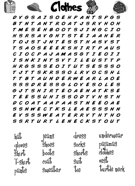 Clothes - Third Grade Word Search