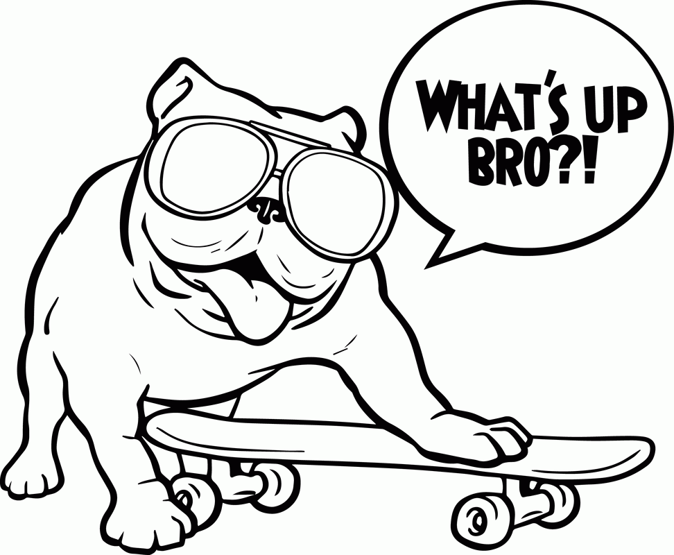 Cool Skateboarding Bulldog Coloring Page