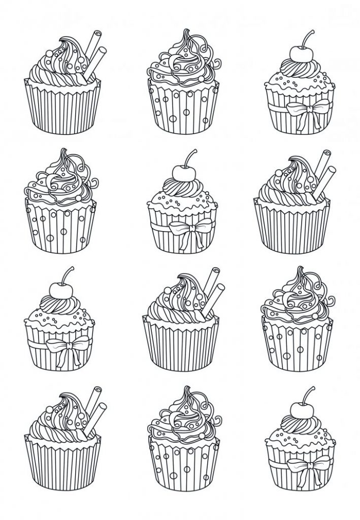 Easy Cupcake Coloring Pages for Adults