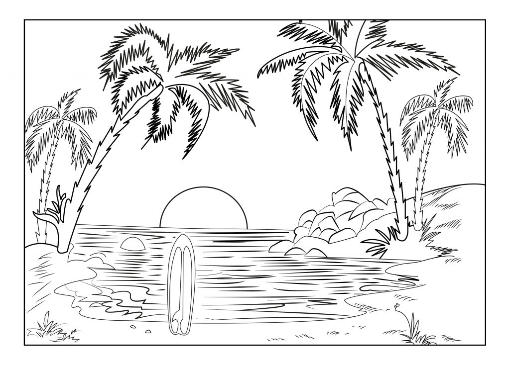 Easy Tropical Scene Coloring Pages for Adults