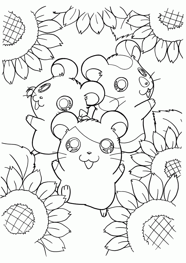 Kawaii Hamsters Coloring Page