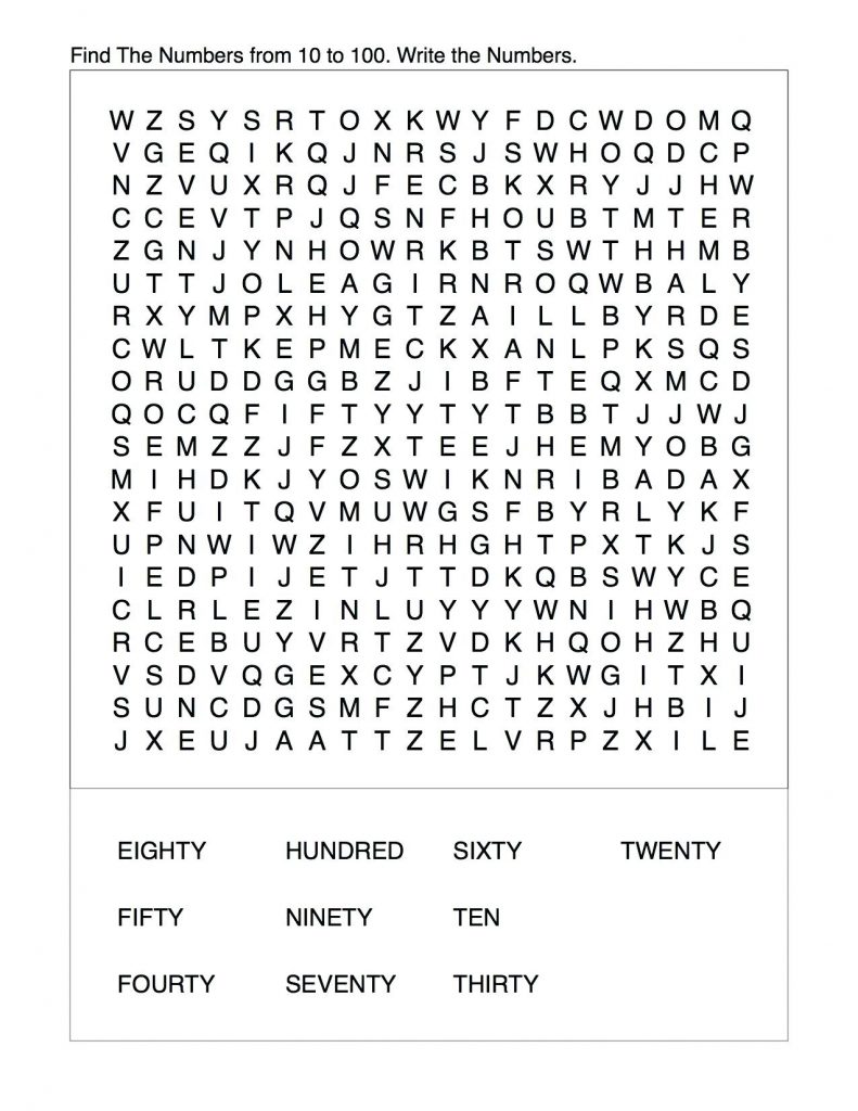 Numbers - Third Grade Word Search