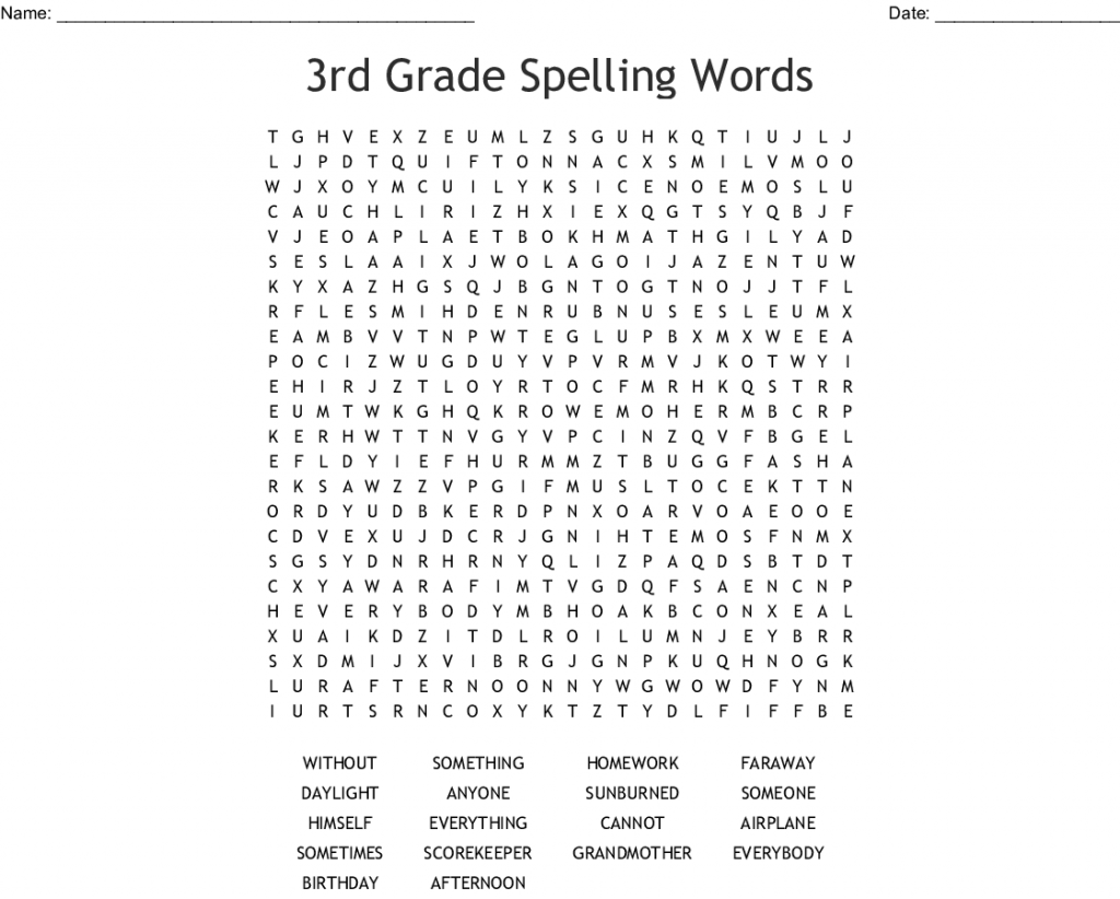 Third Grade Spelling Word Search