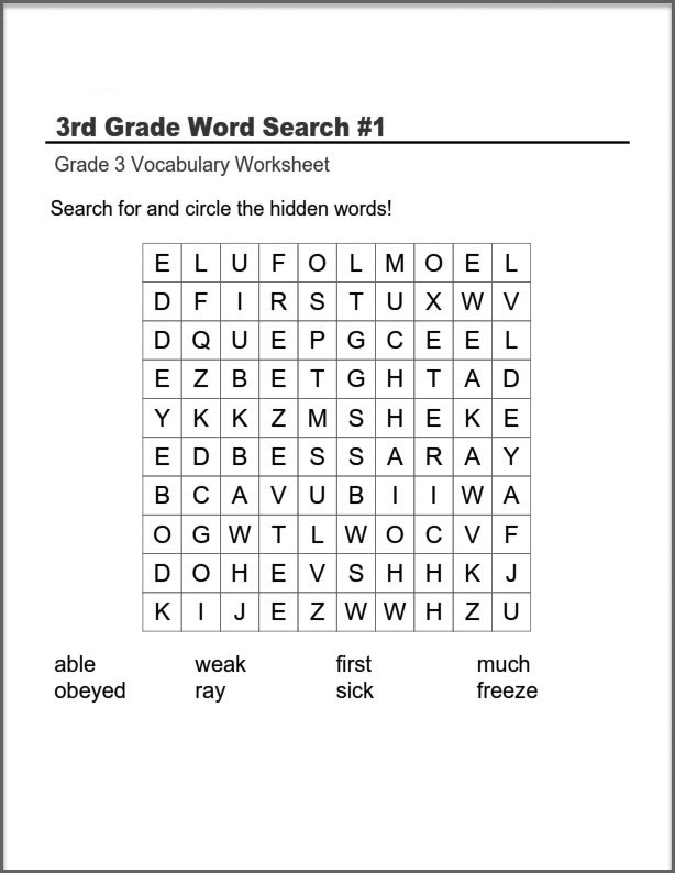 Third Grade Word Search