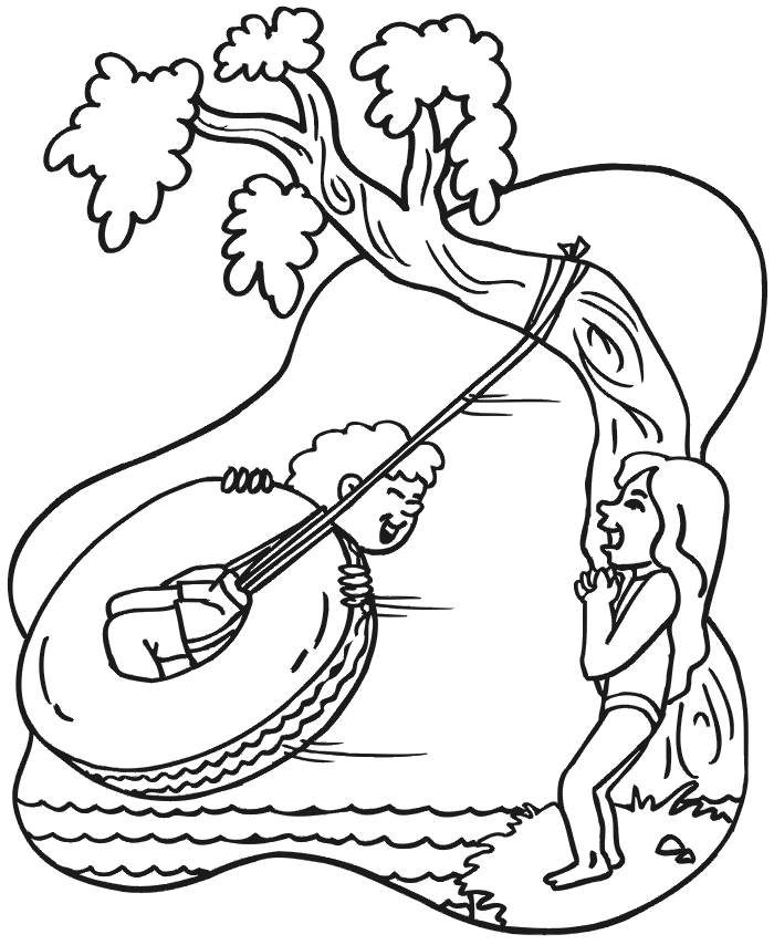 Tree Swing over Water Coloring Page