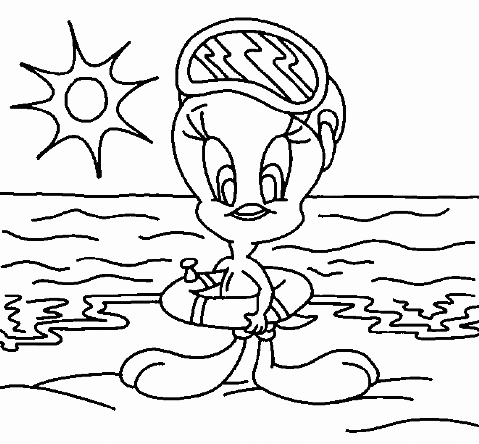 Tweety Bird on the Beach Coloring Page