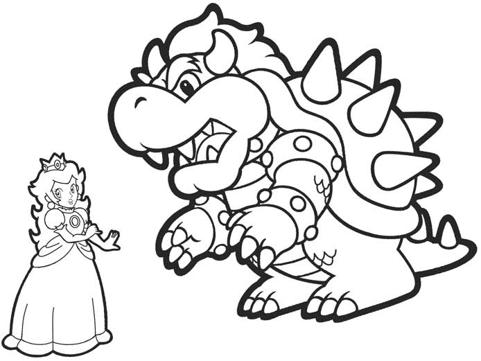 Bowser and Princess Peach Coloring Pages