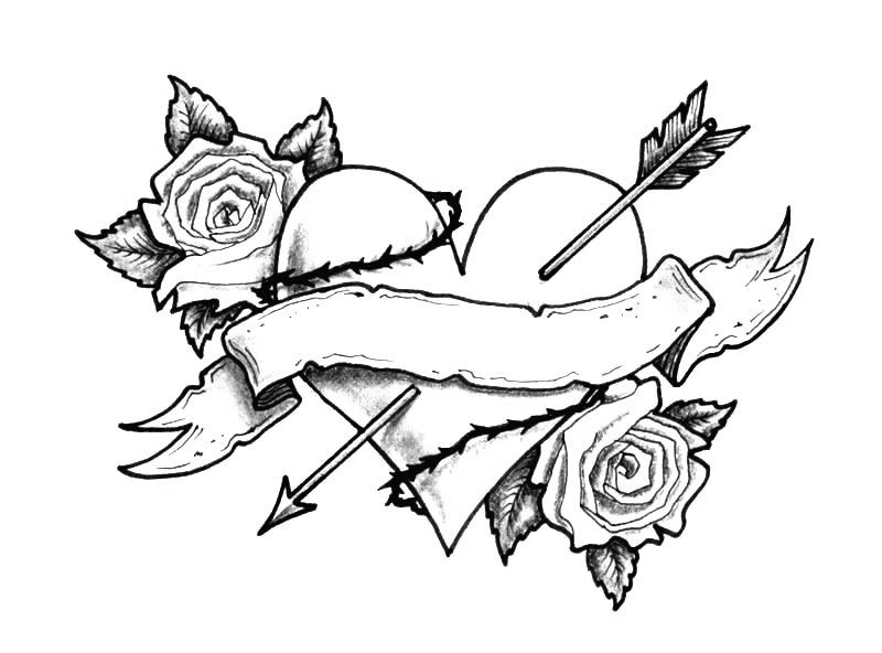 Heart and Arrow Tattoo Coloring Page