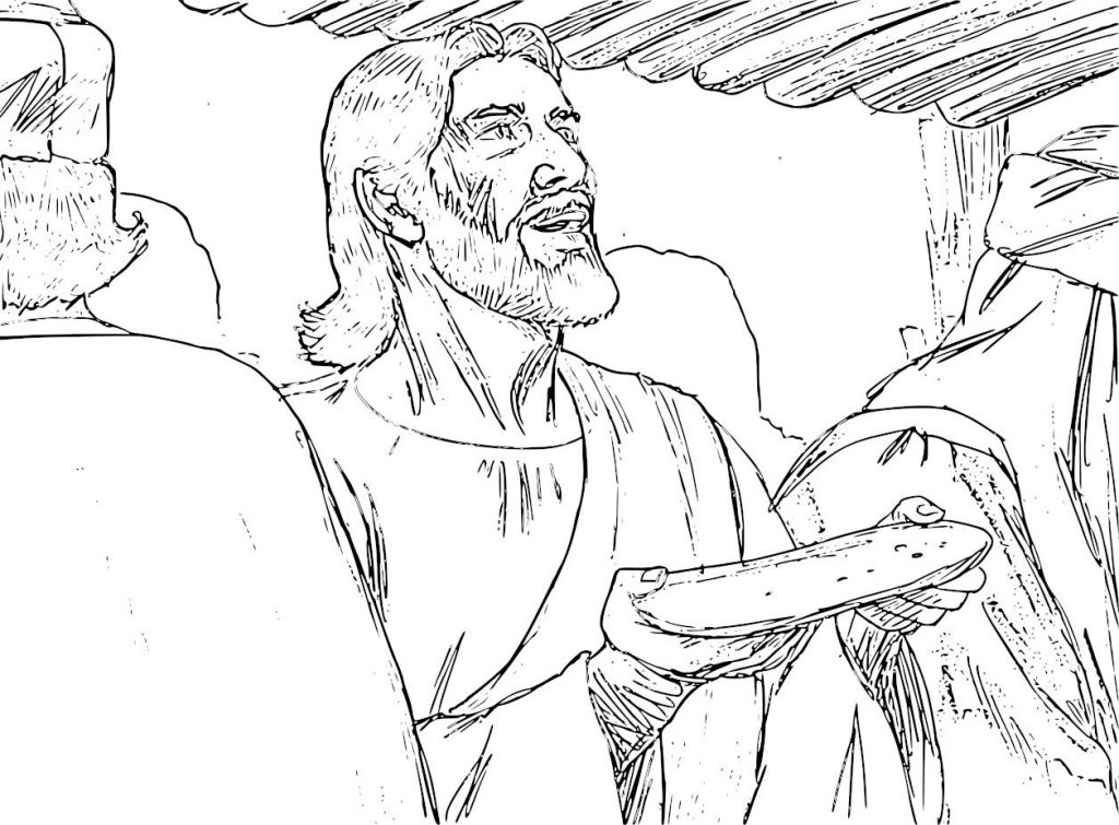 Jesus with Bread at Last Supper Coloring Page