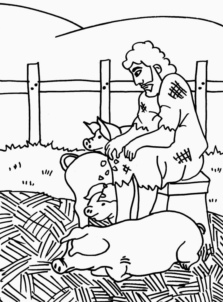 Prodigal Son Feeds Pigs Coloring Page