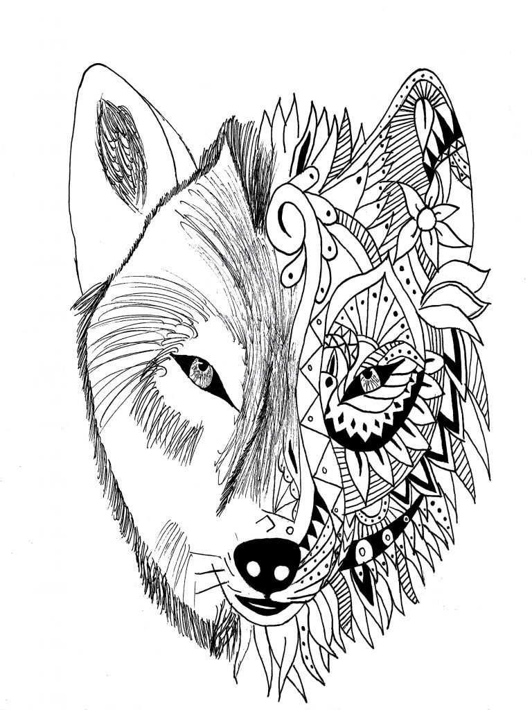 Wolf Tattoo Coloring Pages for Adults