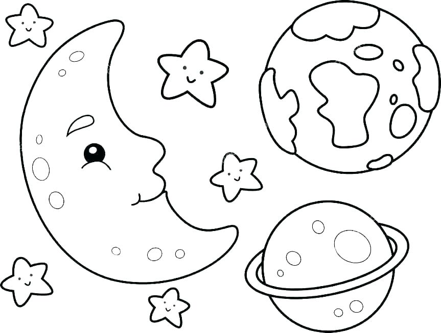 Cute Planets in Galaxy Coloring Page