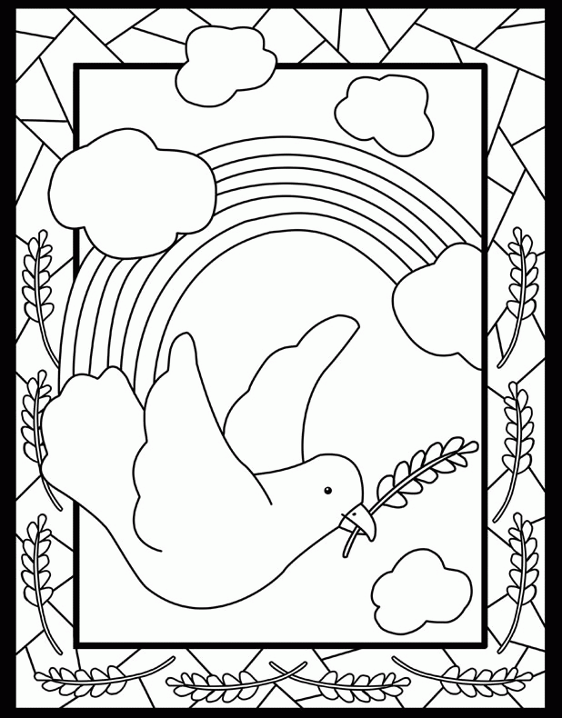 Dove Design with Rainbow Coloring Page