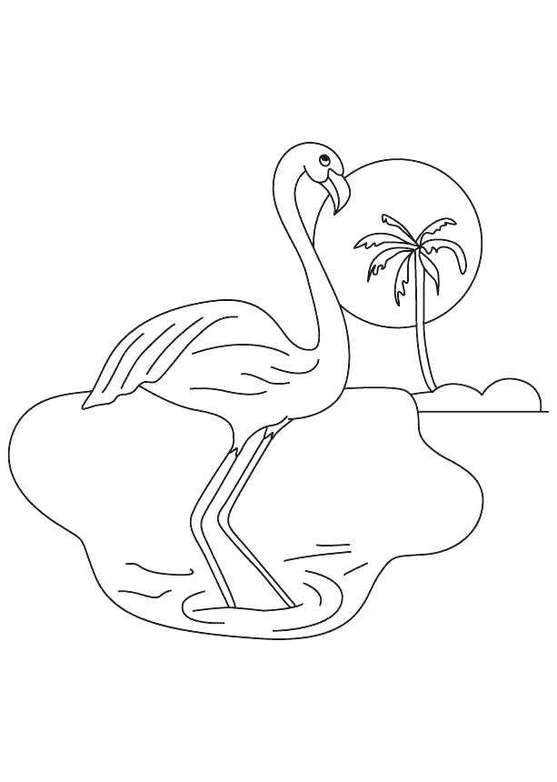 Flamingo Tropical Scene Easy Coloring Page