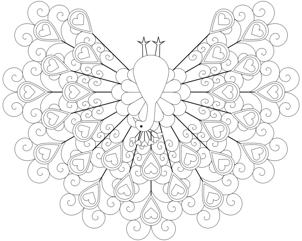 Peacock With Hearts Coloring Page