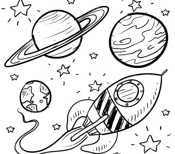 Rocket and Planets Galaxy Coloring Page