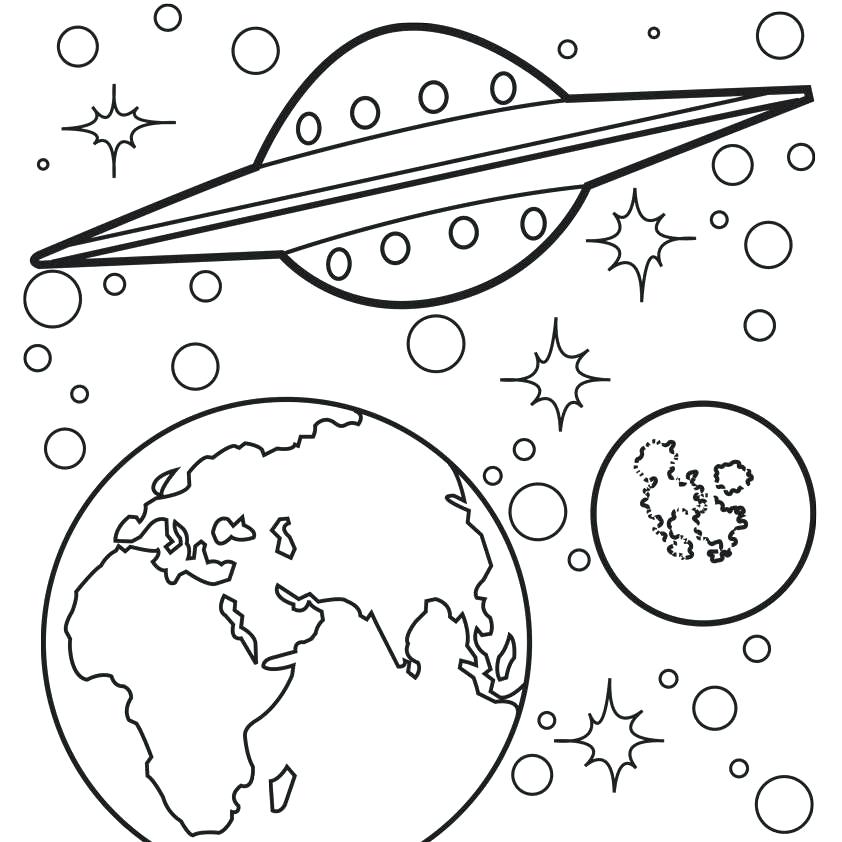 Spaceship Near Earth - Galaxy Coloring Pages