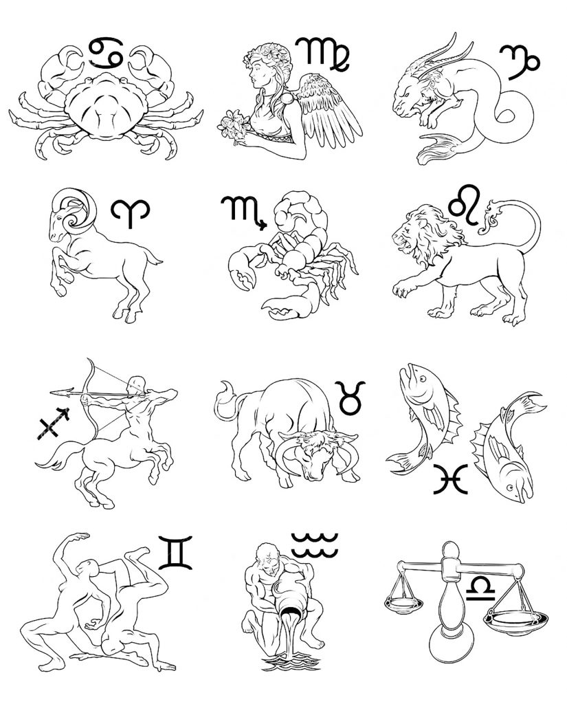 Zodiac Signs Printable Coloring Sheet