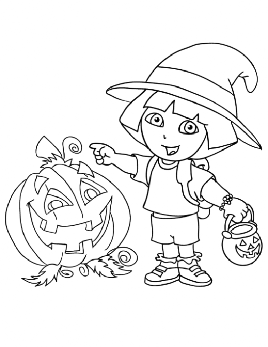 Cute Dora Halloween Coloring Page