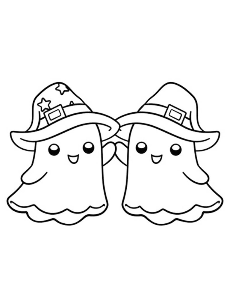 Cute Halloween Ghosts Coloring Page