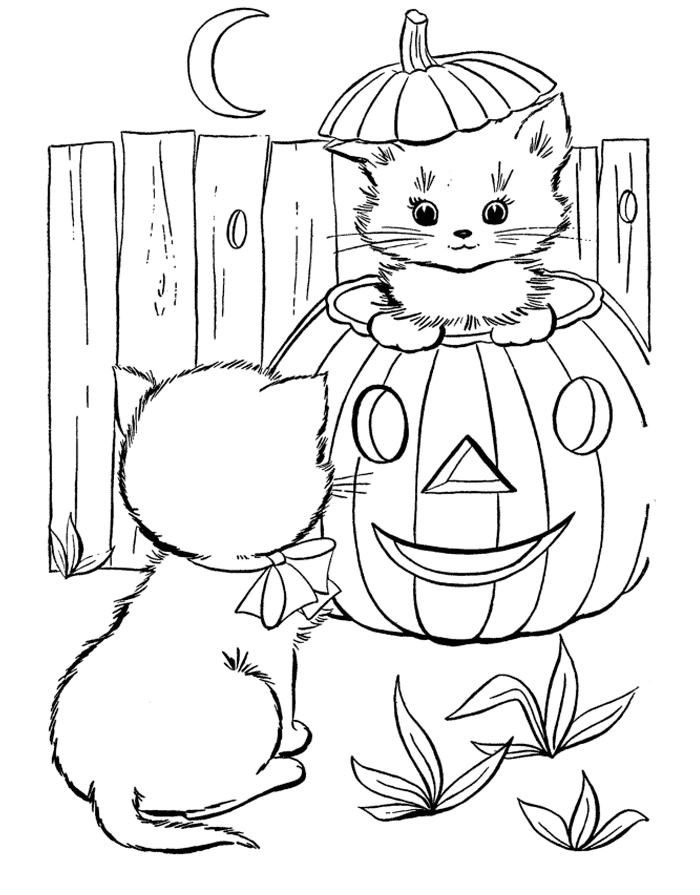 Cute Kittens Halloween Coloring Pages