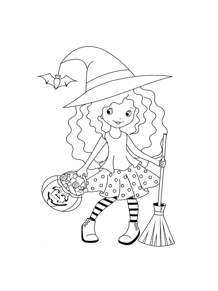 Cute Witch For Halloween Coloring Page
