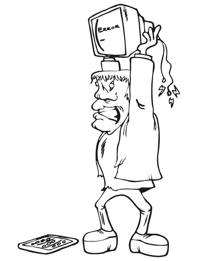 Frankenstein Angry With Computer Coloring Page