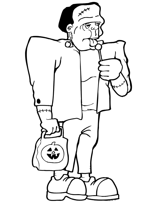Frankenstein Trick Or Treating Coloring Page