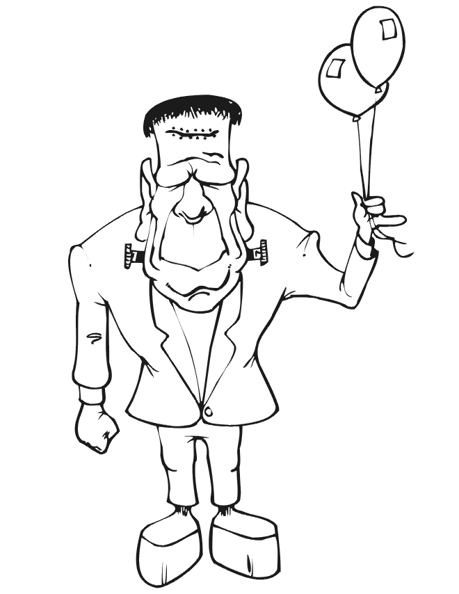 Frankenstein With Balloons Coloring Page