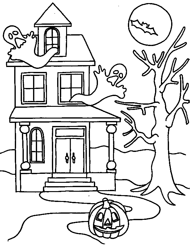 Haunted House Happy Halloween Coloring Pages