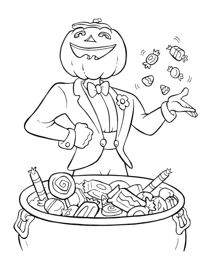 Jack O Lantern And Candy Halloween Coloring Pages