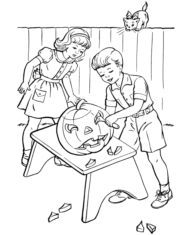 Pumpkin Carving Halloween Coloring Pages
