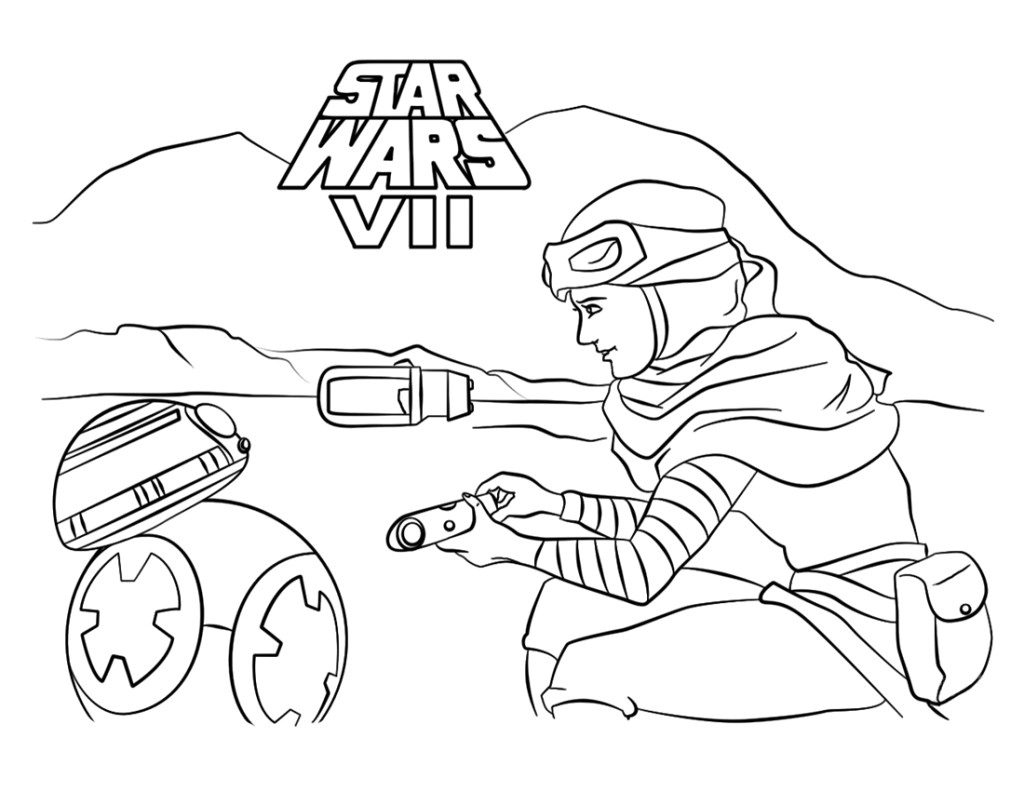 Rey And Bb8 Starwars Force Awakens Coloring Page