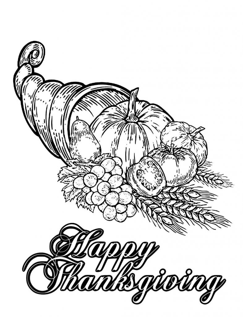 Happy Thankgiving Harvest Coloring Page For Adults