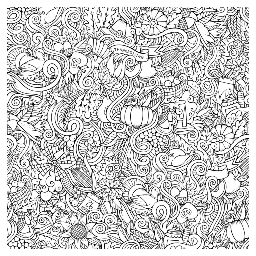 Hard Thanksgiving Coloring Page For Adults