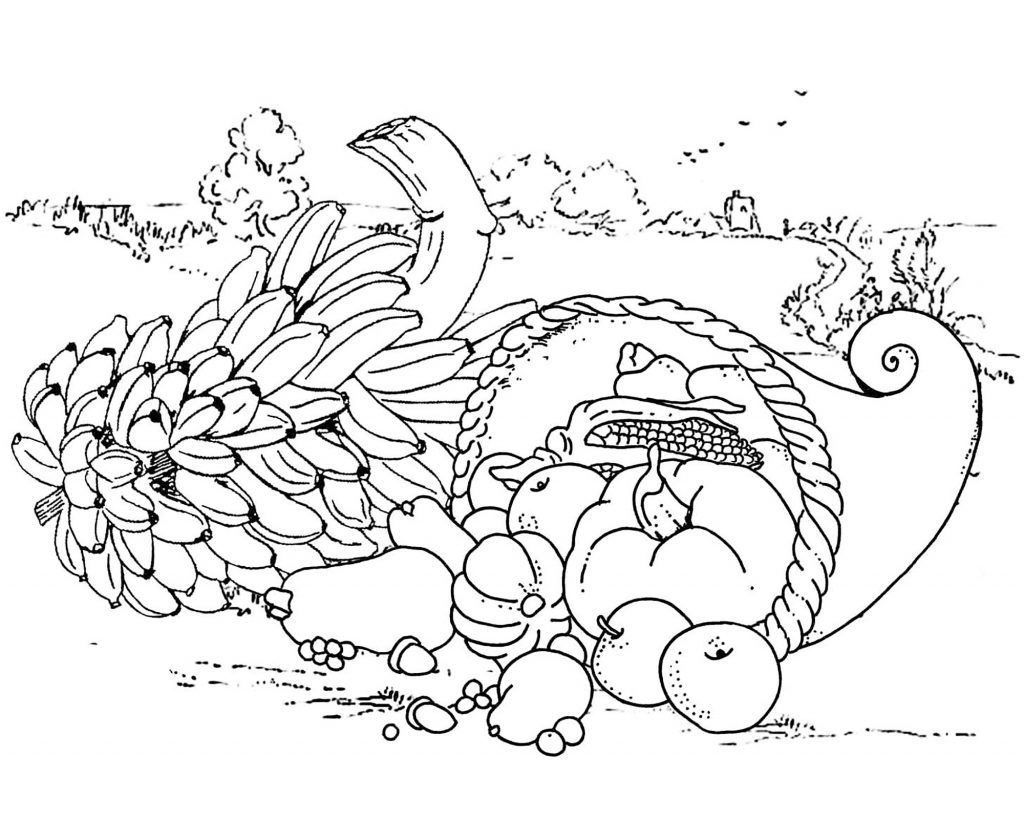 Thanksgiving Cornucopia Adult Coloring Page