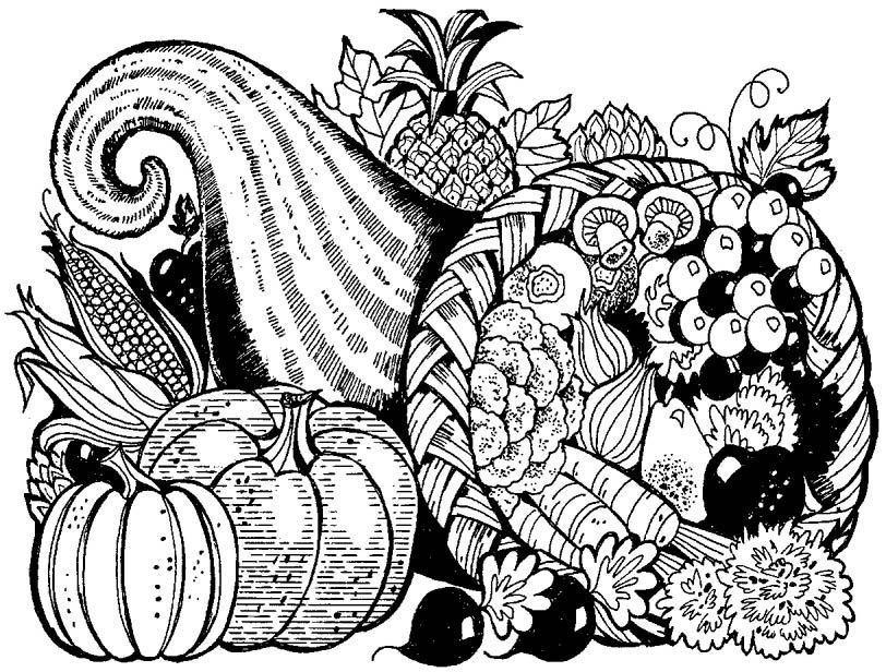 Thanksgiving Cornucopia Coloring Page For Adults