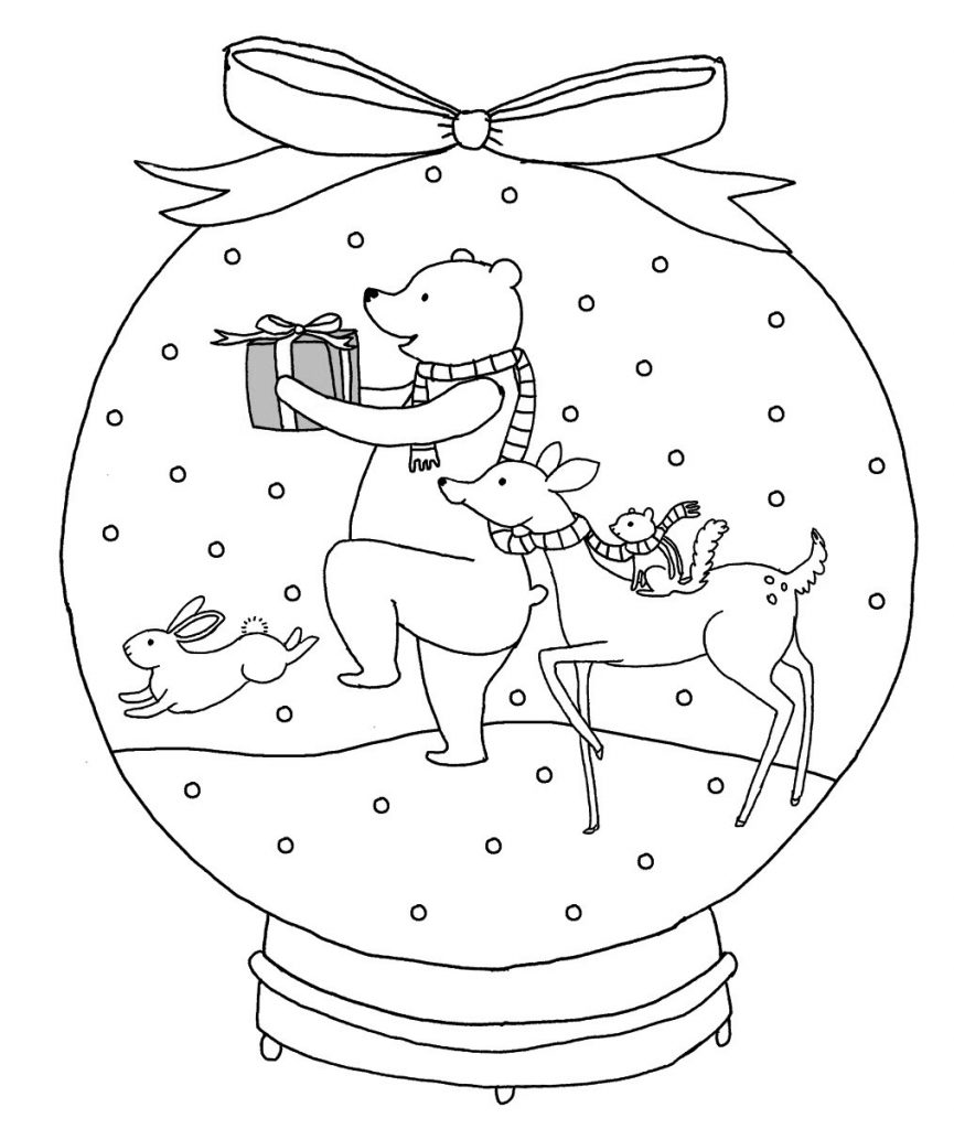 Animals Snowglobe Coloring Page