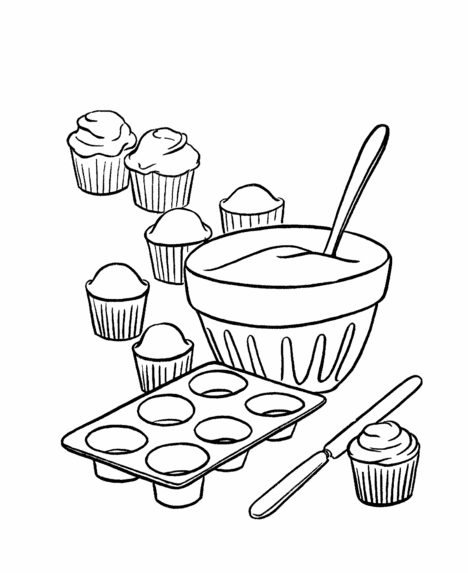Baking Cupcakes Dessert Coloring Page
