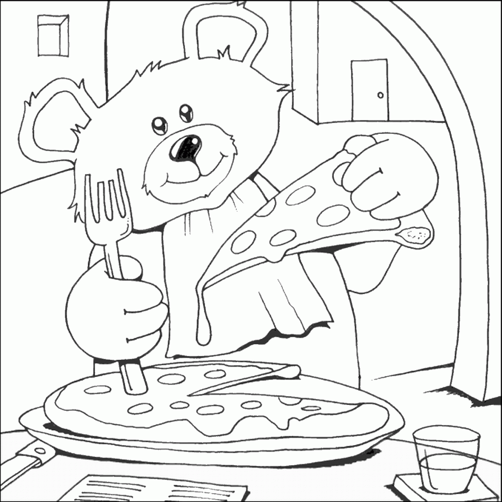 Bear Eating Pizza Coloring Page