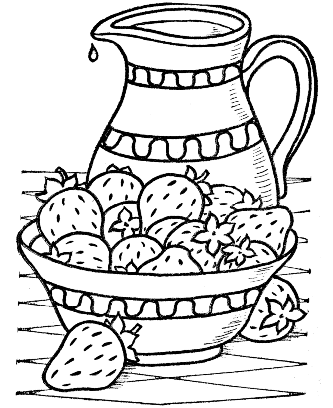Bowl Of Strawberries For Dessert Coloring Page