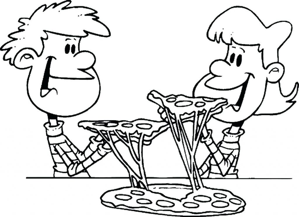 Couple Eating Pizza Coloring Page