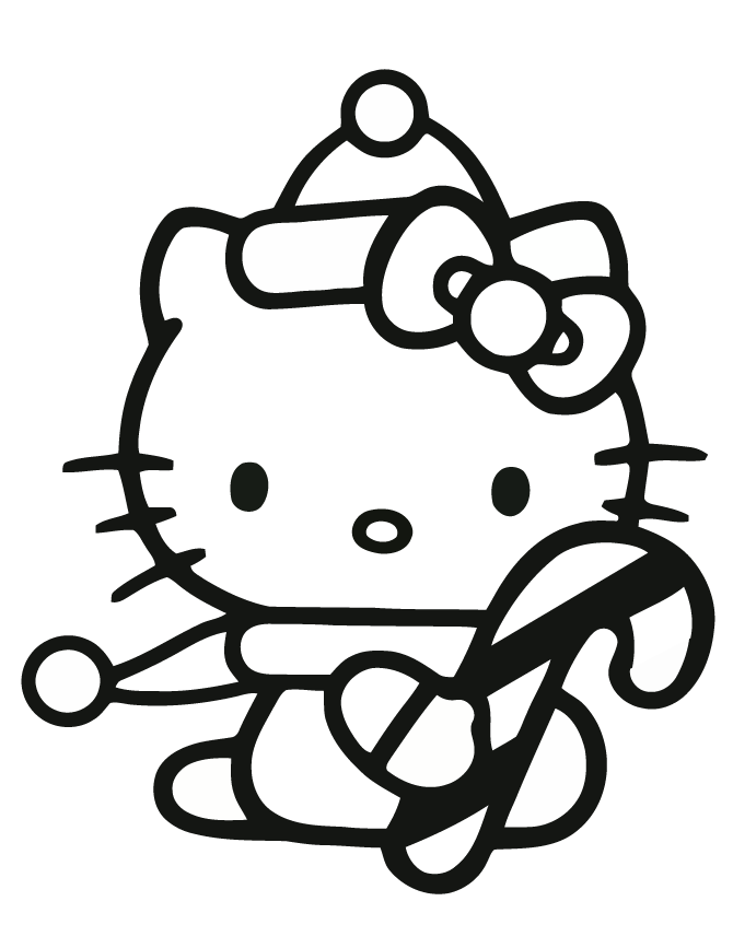 Hello Kitty Christmas Candy Cane Coloring Pages