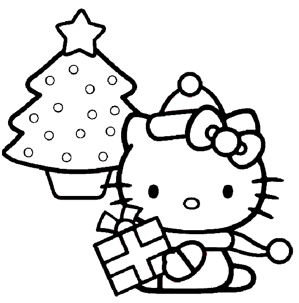 Hello Kitty Christmas Present Coloring Page