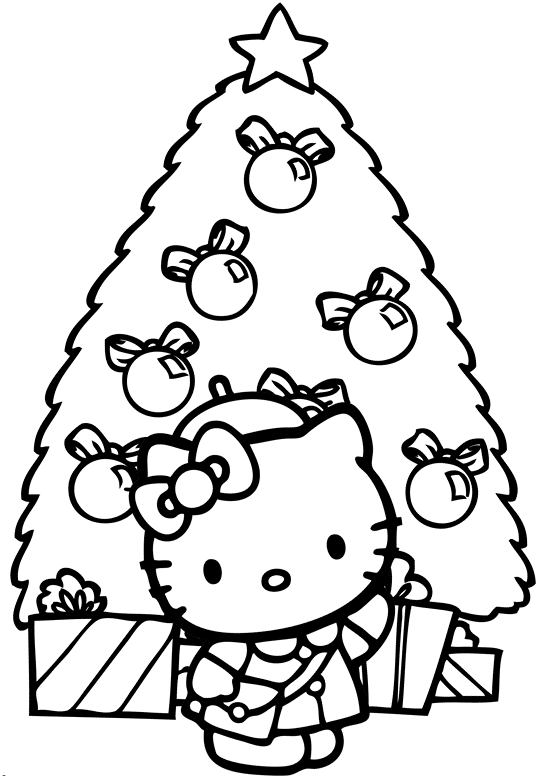 Hello Kitty Christmas Tree Coloring Pages