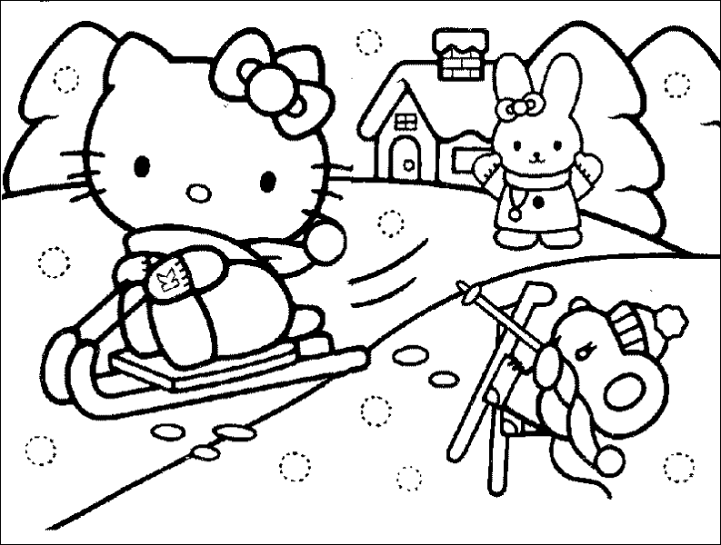 Hello Kitty Winter Fun Coloring Page