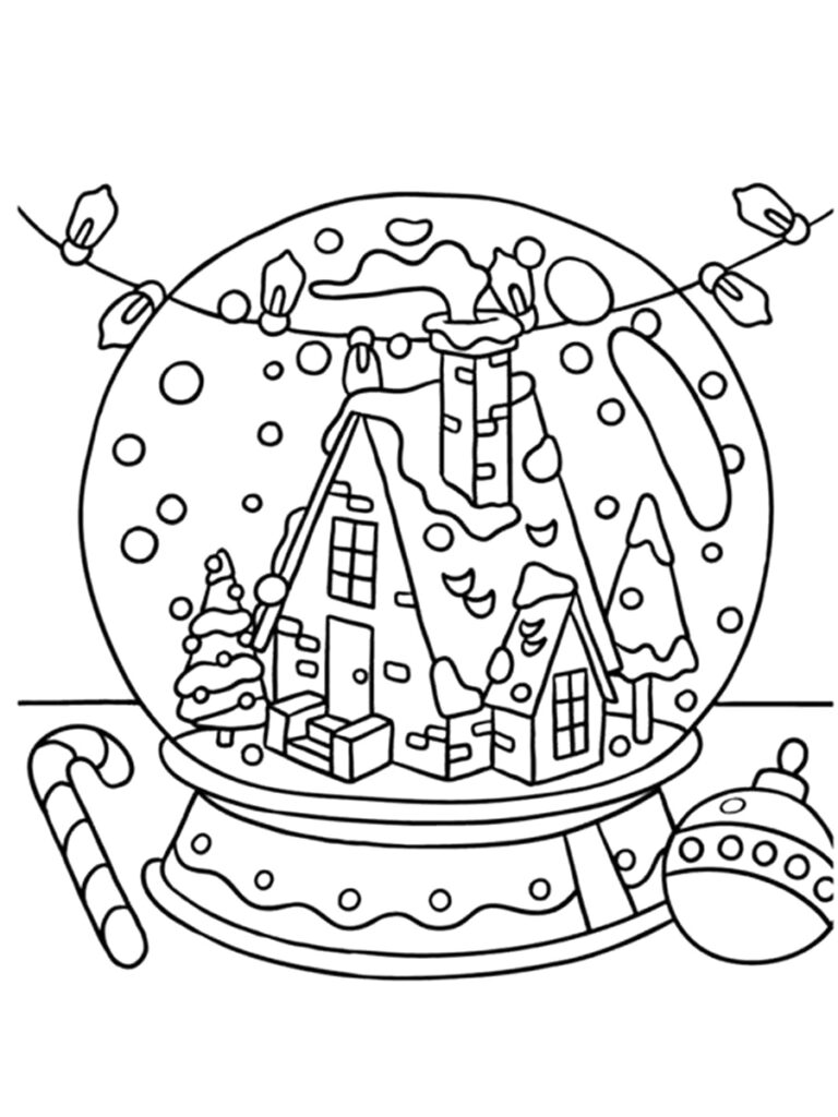 House In Winter Snowglobe Coloring Page