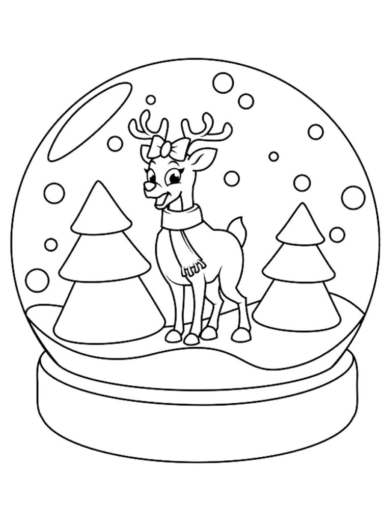 Reindeer Snowglobe Coloring Page