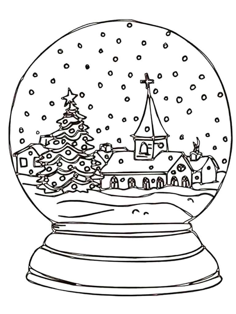 Snowy Town Snowglobe Coloring Page